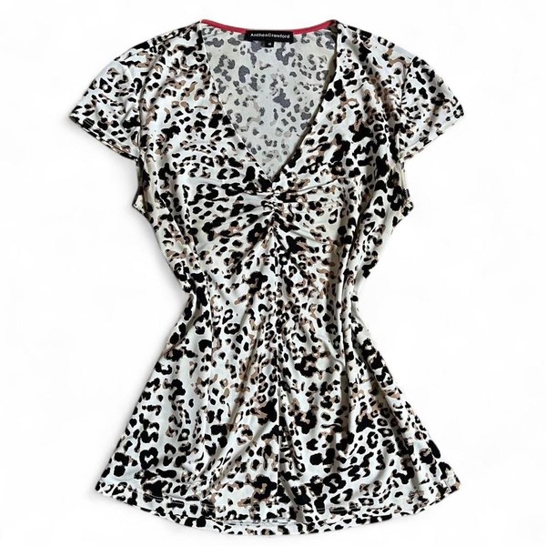 vintage y2k anthea crawford baby tee leopard print ruched