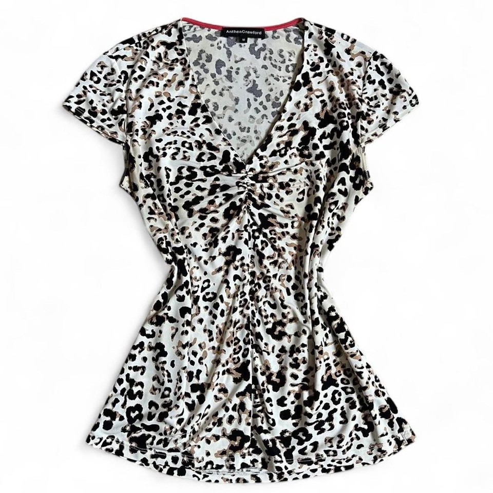 vintage y2k anthea crawford baby tee leopard print ruched