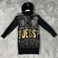 Guess Hoodie Dress Black Gold Graphic Logo Sweatshirt Dress Youth Size 8 Y2K