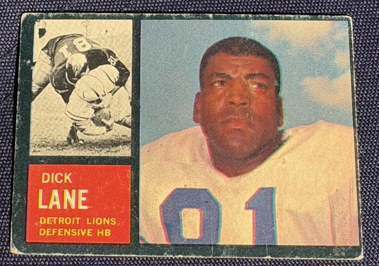1962 Topps Dick Lane Detroit Lions #60