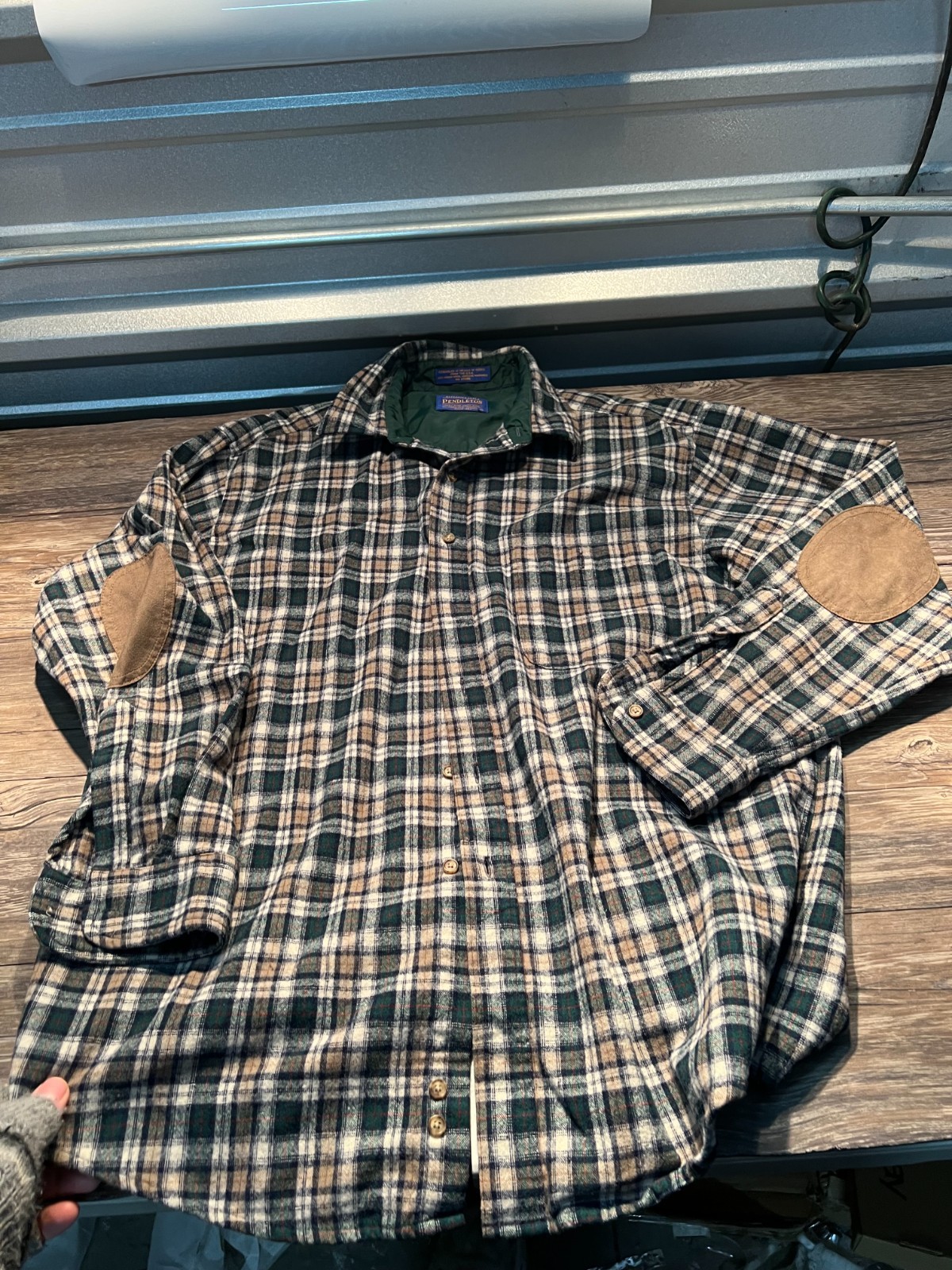 Pendleton Shirt Jacket Men Large Green Beige Wool… - image 1