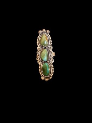 Beautiful Southwest Sterling Silver Triple Green Turquoise Ring See Description