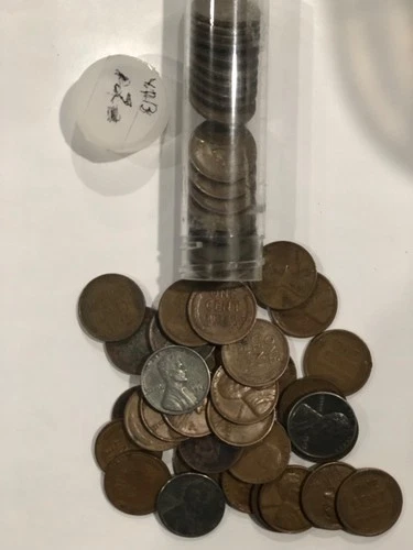 (1) Roll (50) Lincoln wheat cent 1909 vdb vg/ f thru 1950's