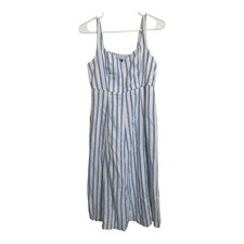 Old Navy Women Stripe White Blue Coastal Midi Dress Smocked Back Size medium