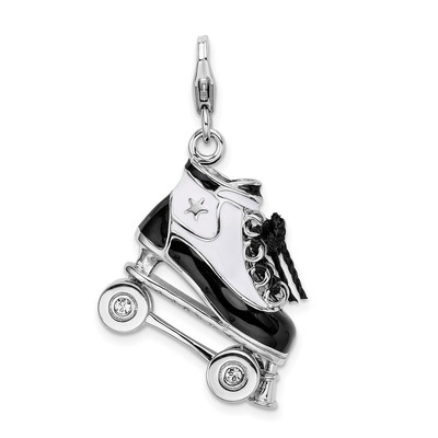 Sterlingsilber poliert 3-D beweglich emailliert Rollschuh Charm Anhänger