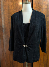 Alex Evenings XXL Black Silver Glitter Rhinestone Clasp Jaquard Jacket Tank Set