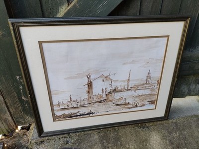NACH CANALETTO VENEZIANISCHER CAPRICCIO DONATO FORTE ORIGINAL STIFTWASCHZEICHNUNG 1993