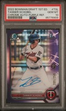 TANNER SCHOBEL 2022 BOWMAN DRAFT 1ST EDITION CHROME AUTO PURPLE REF. /250 PSA 10