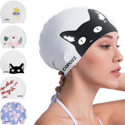 COPOZZ Women s Swim Cap for All Hair - Large, unisex, Black Cat-12yrs+ 
