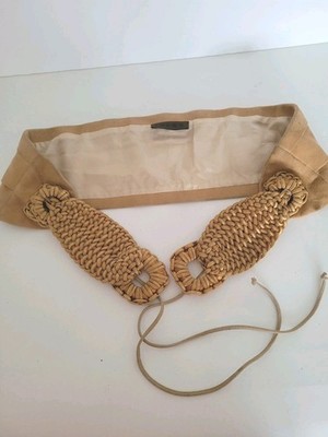 Loewe Vintage Raindeer Leather Silk Belt Braided Wide Tie Size 40 Fit 36 Tan Bei