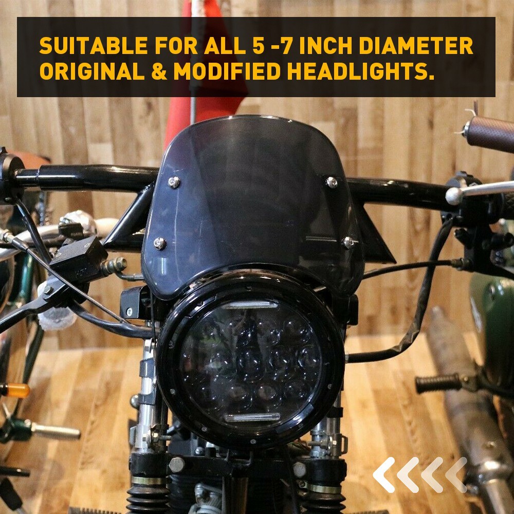 Universal Motorcycle Headlight Fairing Windscreen Windshield Round 5-7'' Black