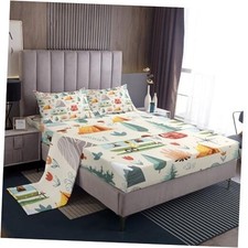 Summer Camp Camper Bed Sheets for Kids Child Camping Full Blue Green Red