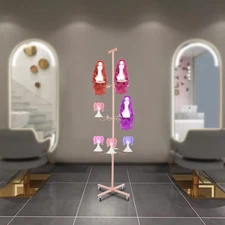 Pink Wig Display&Storage Rack For 12-head Wig Stand W/wheels Styling Wig Storage