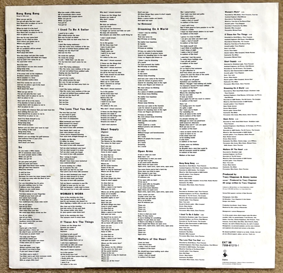 TRACY CHAPMAN - Matters Of The Heart (1992, European pressing) Vinyl LP Record - Image 4 of 4