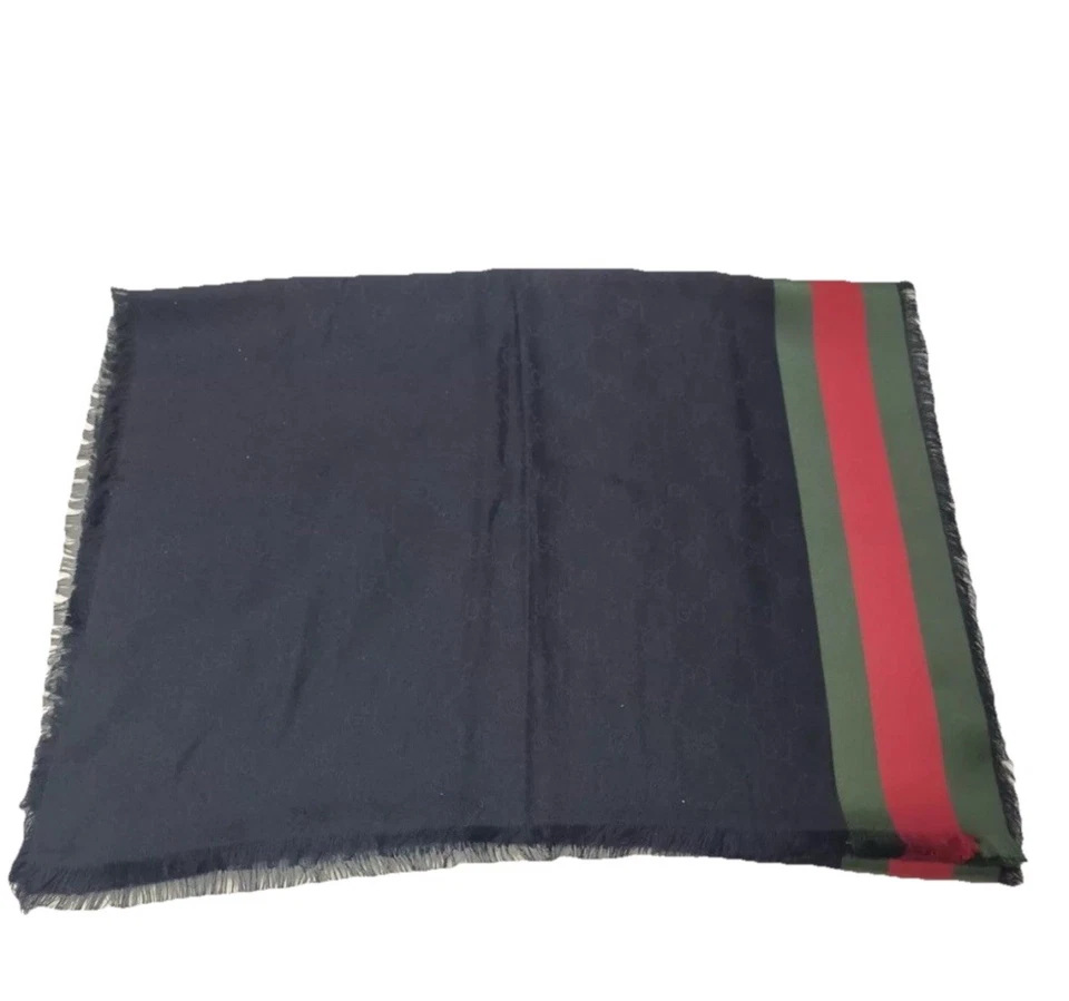 GUCCI черный шелк хлопок Webby отделка херес линия шаль надежном шарф подлинный украл - Изображение 2 из 4