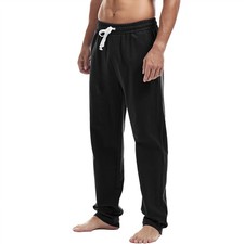 Mens Cotton Athletic Pants Open Bottom Running Sweatpants Straight Leg Casual...