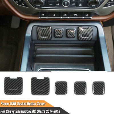Power USB Socket Button Cover Trim For 2014-18 Chevy Silverado 1500 Carbon Fiber