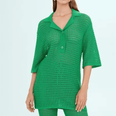 Mango x Simon Miller - Oversize Openwork Knit Polo Shirt- Green- Size M- NWT