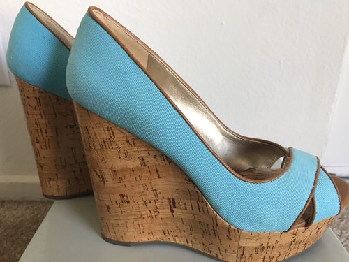 Zapatos De Tacón Alto Jessica Simpson Corey cuñas Peep Toe Zapatos De Salón Azul  Turquesa Marrón Talla 9 | eBay