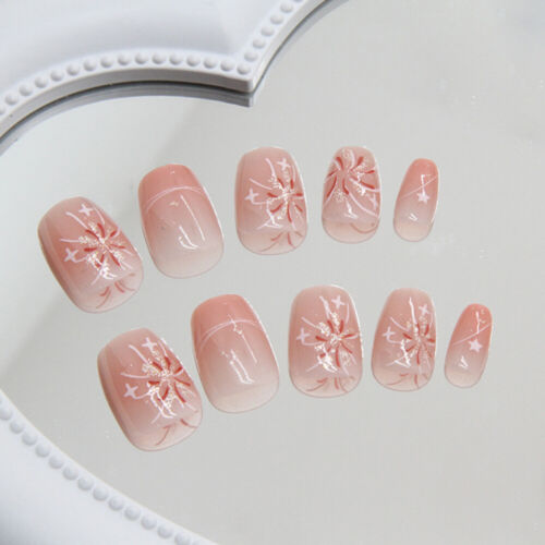 Woman Glittering Press On Nails Square Short False Nails Full Cover Reusable - Picture 7 of 8