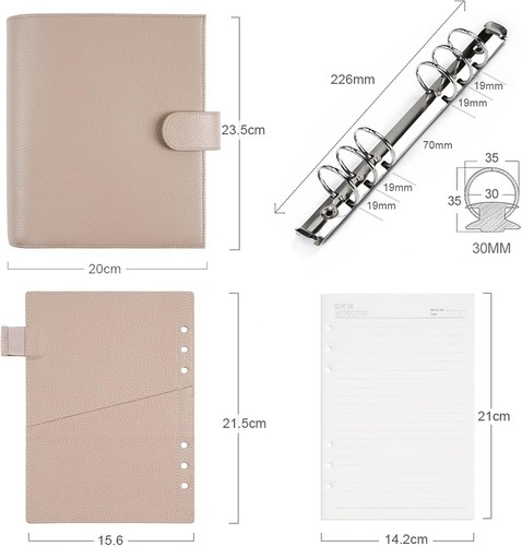 Elegant A5 Luxury Organizer with Genuine Leather and 30mm Rings - Pebble Taupe - Picture 8 of 10