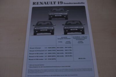 205160) Renault R 19 Europa Dynamic Limited - Preisliste & Extras - Prospekt 01/