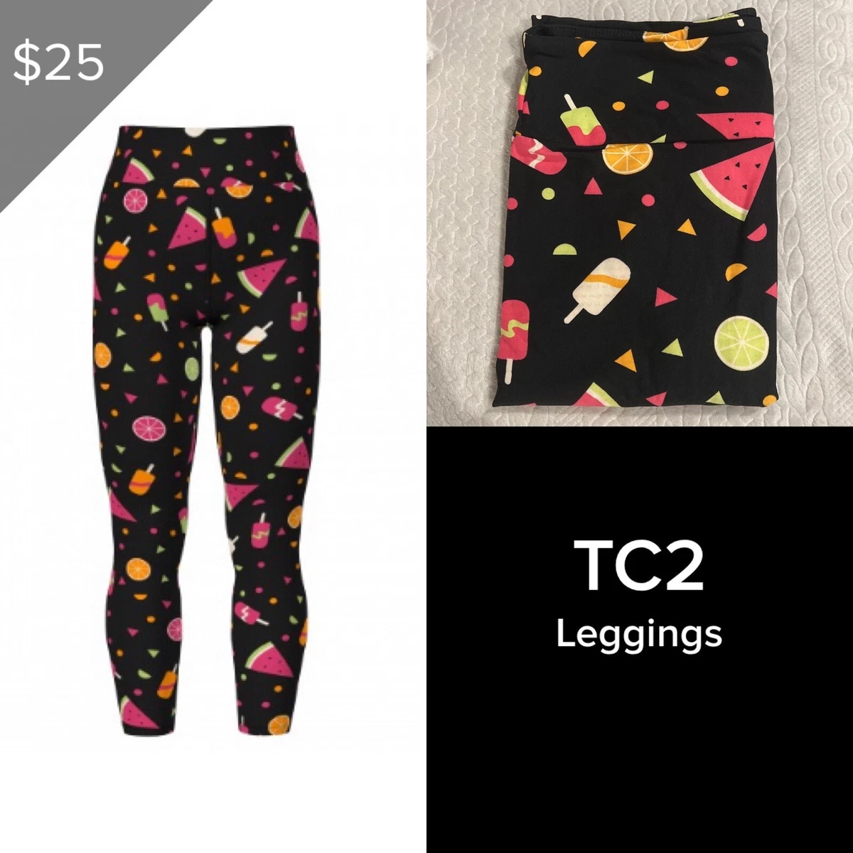 New Womans LuLaRoe Peach Green Floral Pattern Legging TC