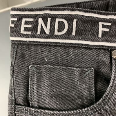 FENDI Size 33 Black White Logo Cotton Zip Fly Jeans | eBay 