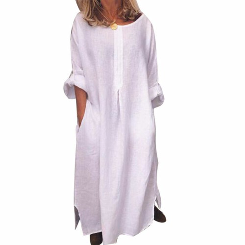 LADIES CASUAL BAGGY DRESS SHIRT LONG LOOSE SLEEVE DRESS KAFTAN MAXI WOMEN - Picture 8 of 16
