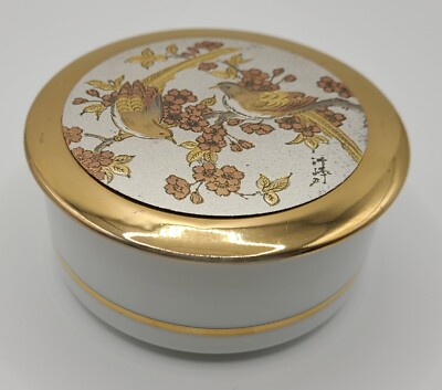Vintage Chokin Jewelry Trinket Box Porcelain 24K Gold Trim Made In