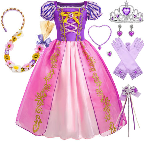 Rapunzel Kostüm Kleider Prinzessin KleidMädchen Kinder Karneval Party Halloween - Afbeelding 1 van 12