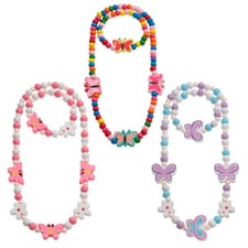 Kinder Mädchen Kinder Holzperlen Stretch Schmetterling Halskette & Armband Set Neu
