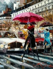 Oil painting canvas Cityscape Art Kal Gajoum style 12x16 in Post Impressionism