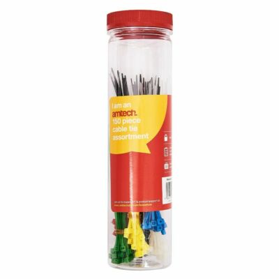 Amtech 150-teiliges Kabelbinder-Set Ass klar Schraubdeckel Behälter Werkzeug S0665