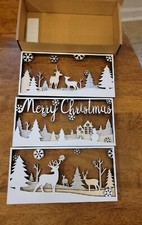 3 Christmas Natural Wood Christmas Tree Ornaments Cut-out Reindeer New