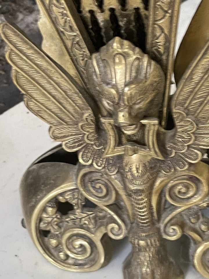 Vintage Brass ART DECO Fireplace Screen winged Griffin/Gargoyle Peacock