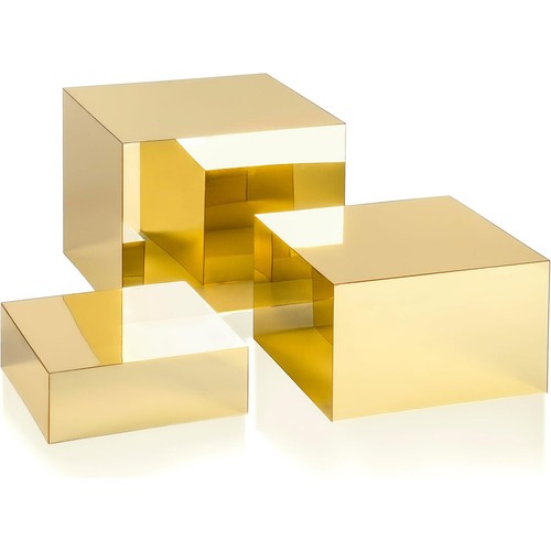 Set of 3 Glossy Gold Acrylic Cube Display Nesting Risers with Hollow ...