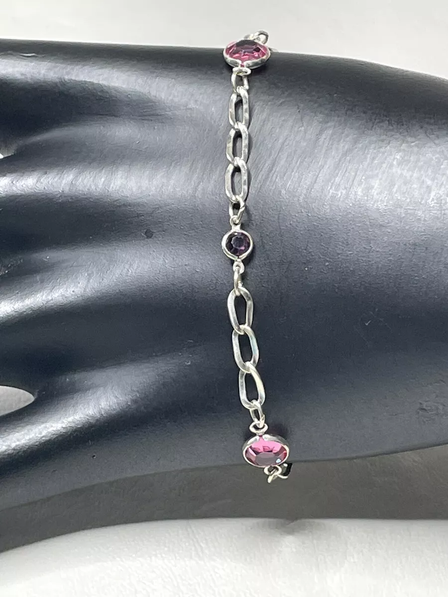 VINTAGE AVON STERLING SILVER PURPLE PINK CRYSTAL BRACELET 7