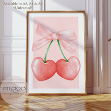 Pink Cherry Heart Preppy Print Poster / Pop Art / Trendy Wall Art