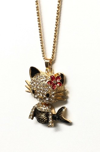 Betsey Johnson Necklace Hello Kitty Gold Black Crystals Enamel Gift Box Bag - 第 7/12 張圖片