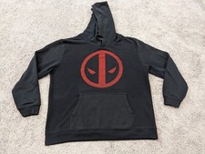 Marvel Deadpool Hoodie Men's Large Black Graphic Pullover Fleece