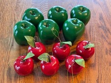 Lot of 6 Bright Green Decorative Apples and 6 Red Apple Christmas Ornaments