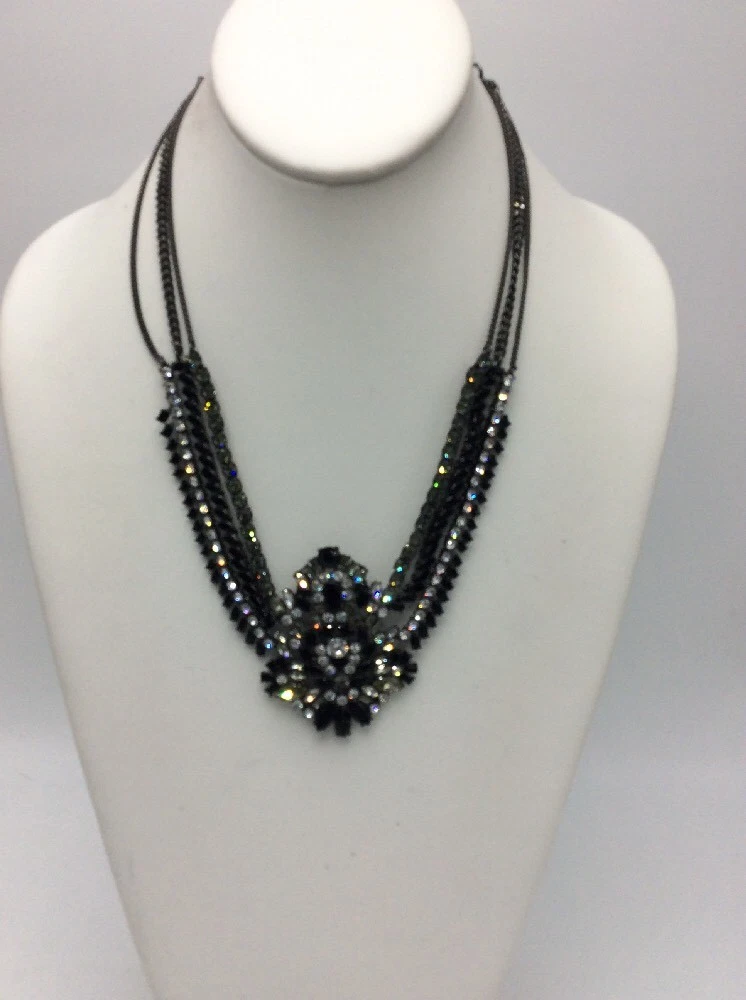 $275 Givenchy collana collare swag a grappolo di cristallo tono ematite GN602