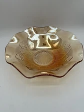 Vintage Carnival Glass Jeanette IRIS HERRINGBONE Ruffle Bowl