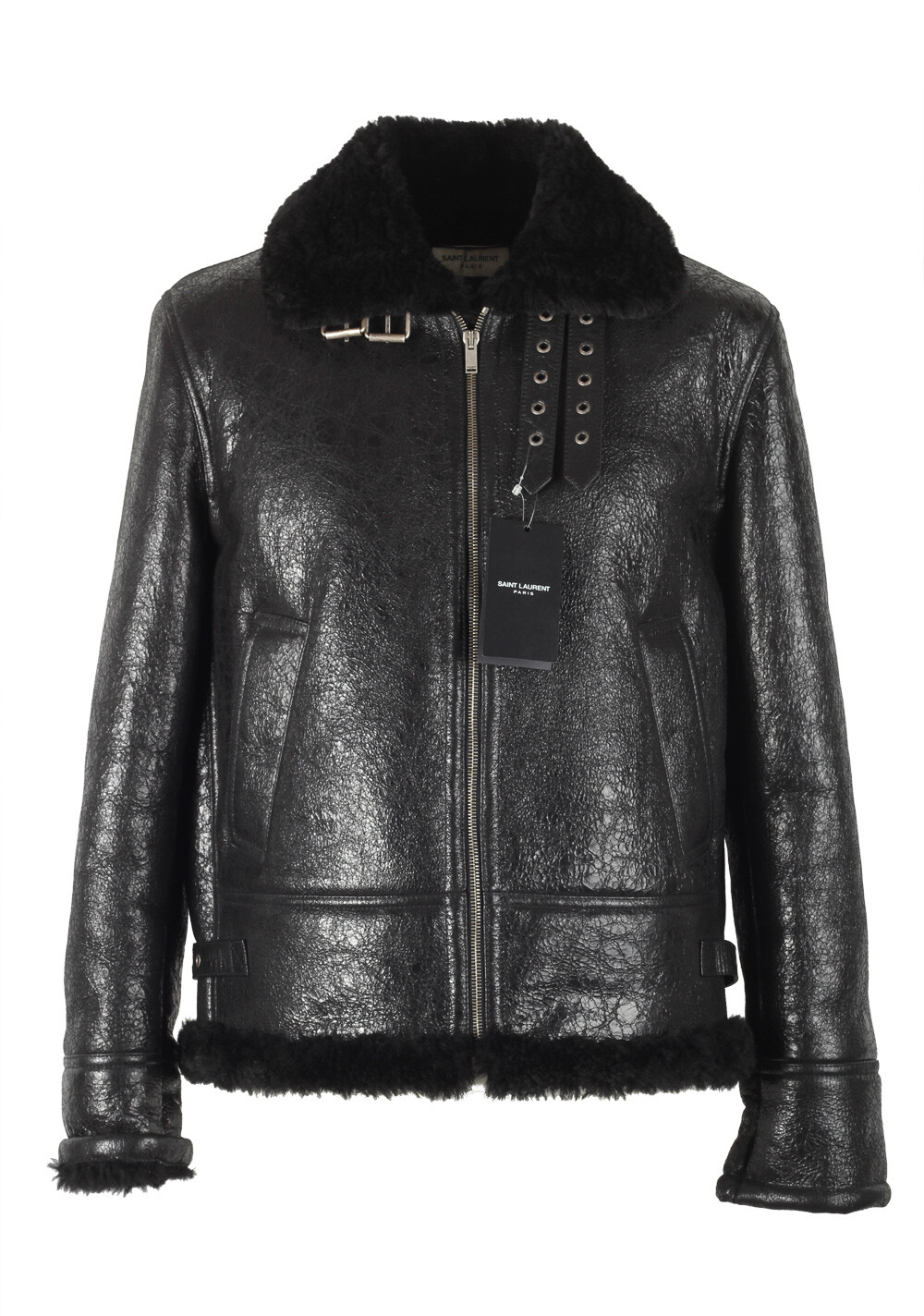 Giacca in pelle nera Saint Laurent Paris taglia 50 40R USA Giacca...