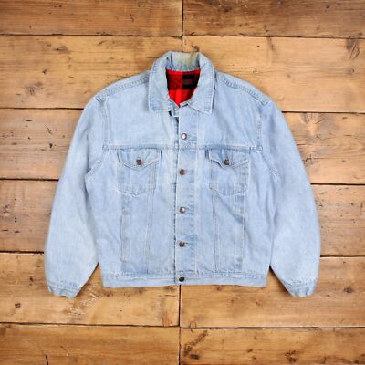 Vintage Jeansjacke L 90er Trucker Decke gefüttert blau