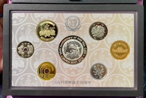 JAPAN 6 Coin + Silver Phoenix Medal 2012 Proof Set 30th Ann of 500 Yen Coinage