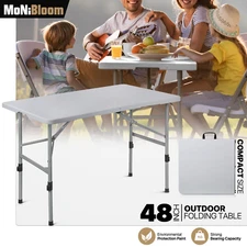 4ft Grey Folding Home Plastic Table Portable Adjustable Foot Camping Picnic Desk