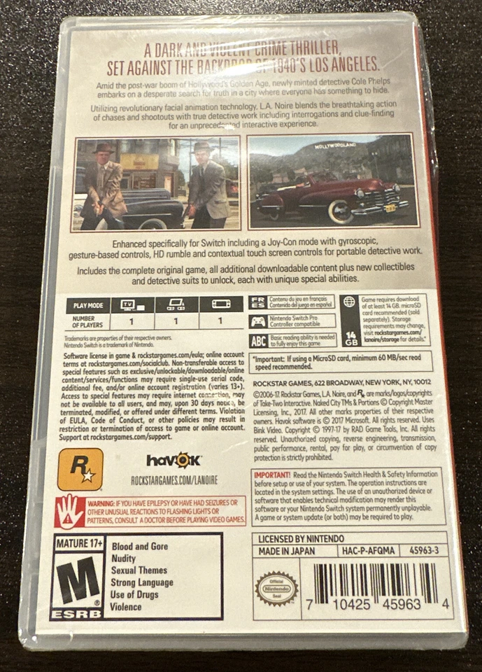 L.A. Noire Nintendo Switch Brand New & Sealed! NICE! RARE! NES Hard To Find Game - Image 3 of 4