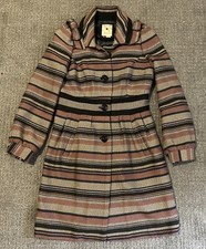 Elevenses Anthropologie Striped Long Button Coat Size 8 Acrylic Poly Wool